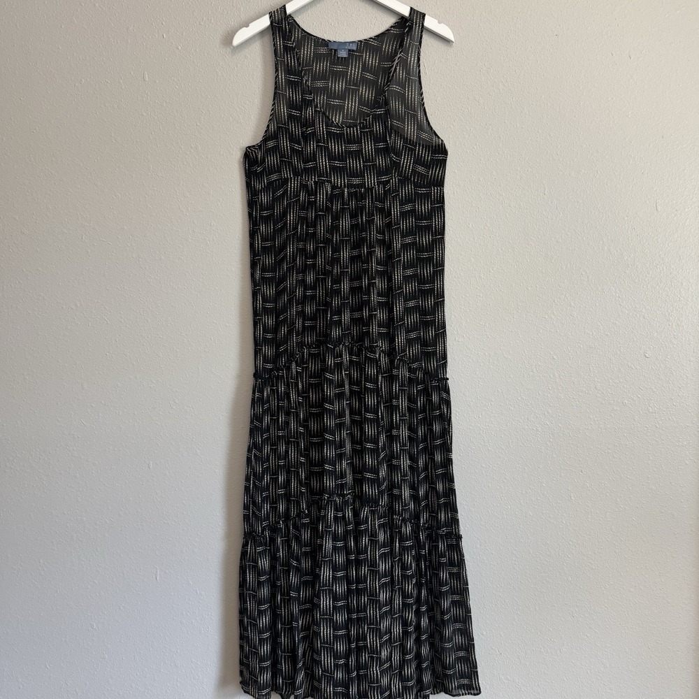 Anthropologie Lux 100% Silk Y2K Archive Boho Maxi Dress‎ Size 8 Black Geometric